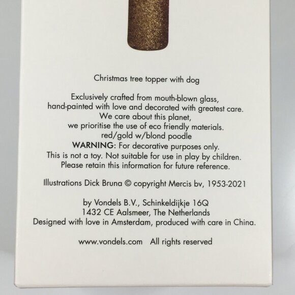 Vondels Christmas Tree Topper with Dog Mouth Blown Glass Hand Painted Poodle - Picture 4 of 16